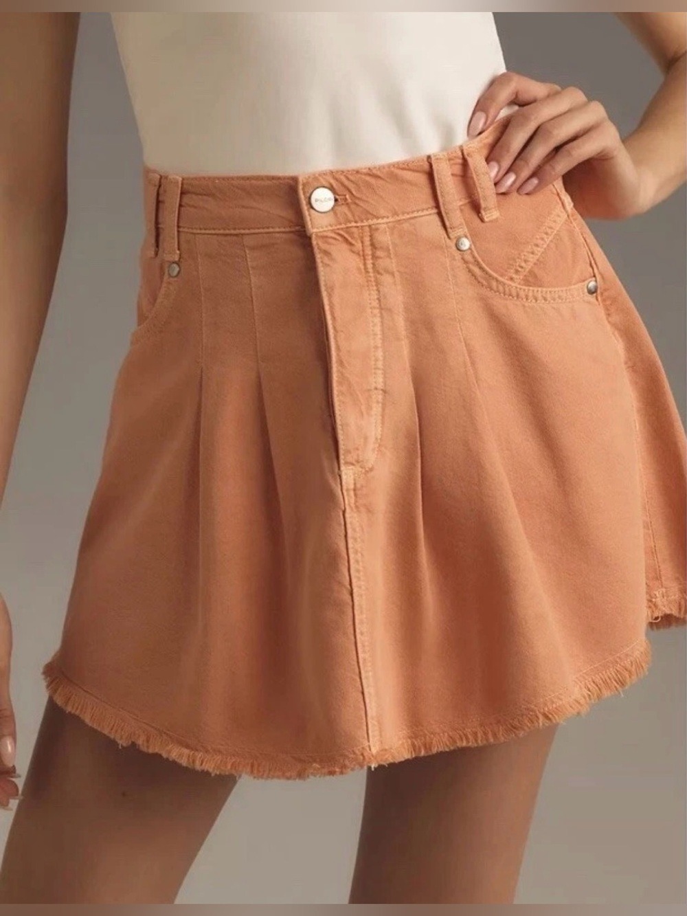 Anthropologie Pilcro Pleated Mini Denim Cotton Tencell Skirt Raw Hem Size 14 NWT